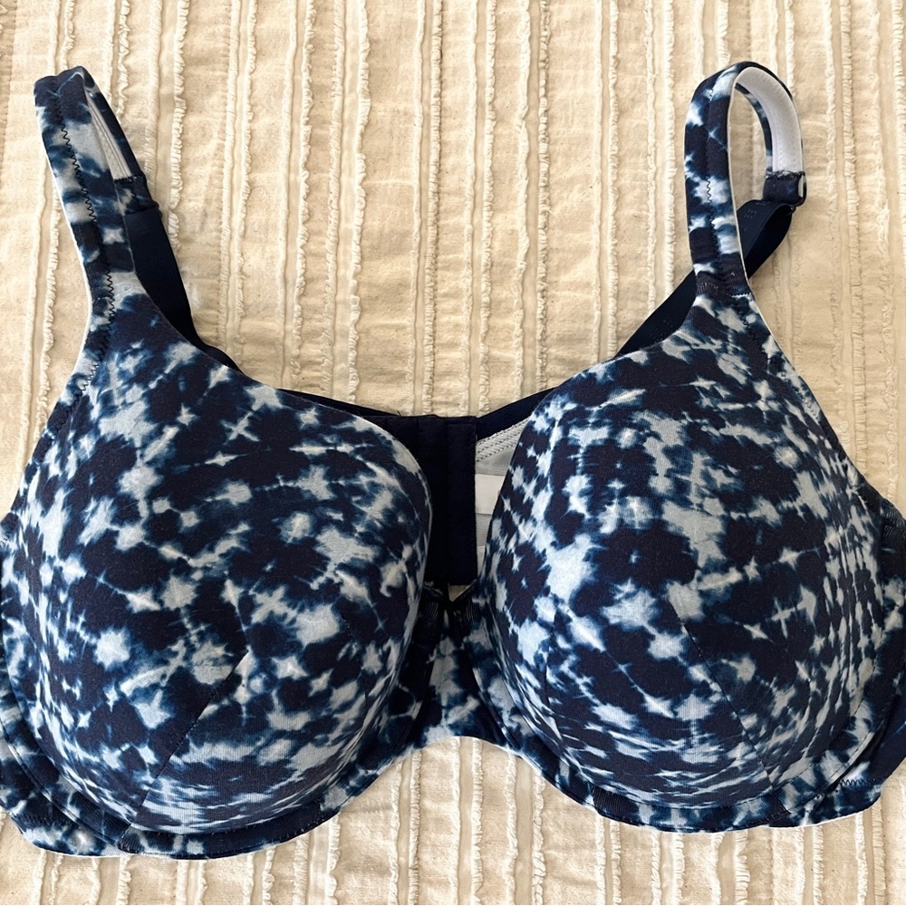 Cacique Blue and White Full-Coverage Bra with Underwire